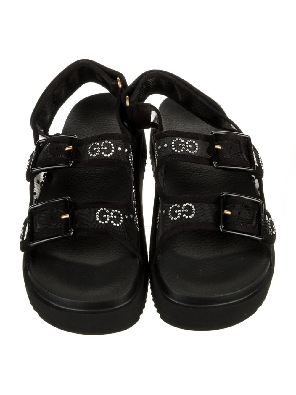 Authentic Gucci GG Crystal Mesh Platform Sandals Black Size 39 / US 9